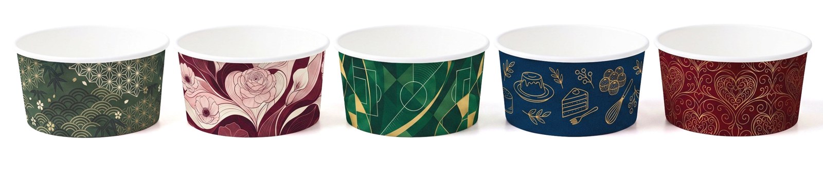 Linha de potes de papel Kraft Bowls personalizados com estampas de diferentes marcas